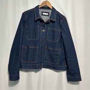 LOFT Women’s Utility Denim Jacket Relax Fit Sz Large Dark Wash